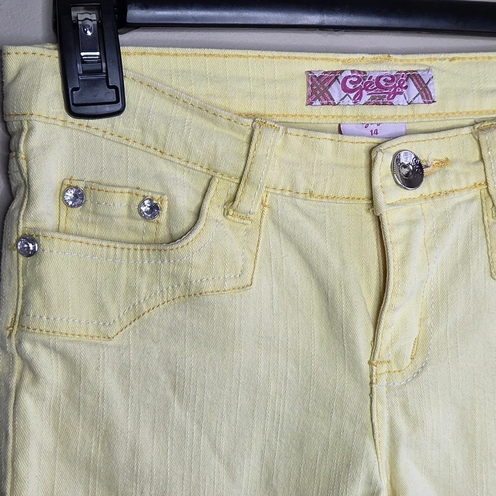 Y2K Gege Pastel Butter Yellow Colored Denim Jean Bermuda Shorts Girls Size 14